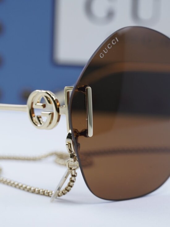 Gucci GG1203S 003 Round Sunglasses - Gold /Brown with Gold Chain main image 10